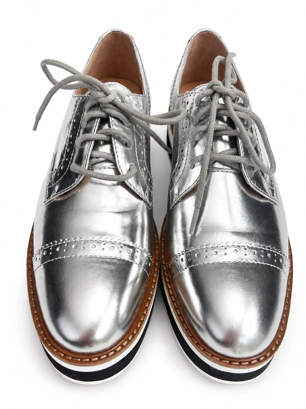 Halogen Size 7.5 Silver Metallic Platform Oxford Brogue Shoes